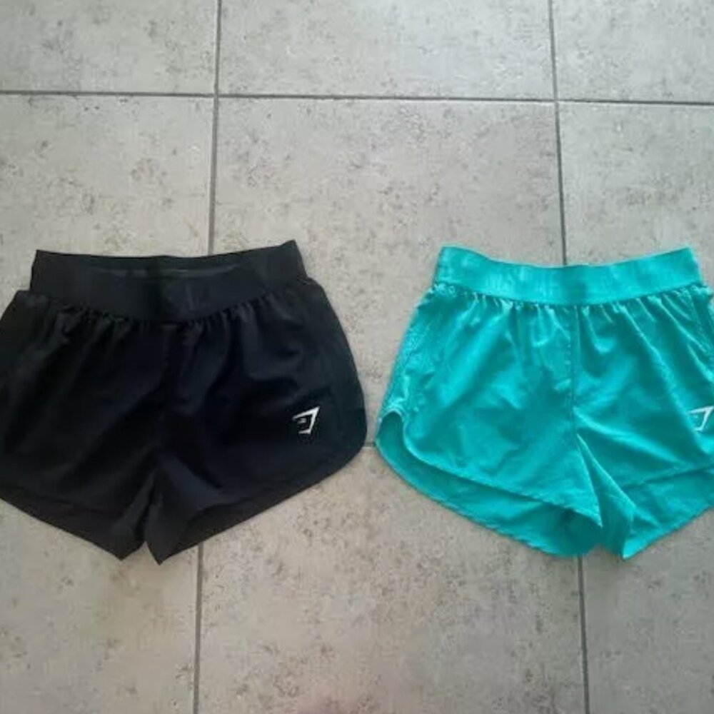 2 x GYMSHARK Women's Training Loose Fit Shorts Small Black Aqua Blue